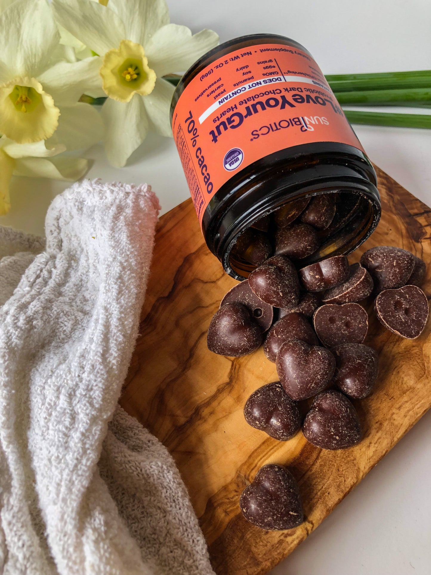 Love Your Gut- Probiotic Dark Chocolate Hearts - 70% Cacao