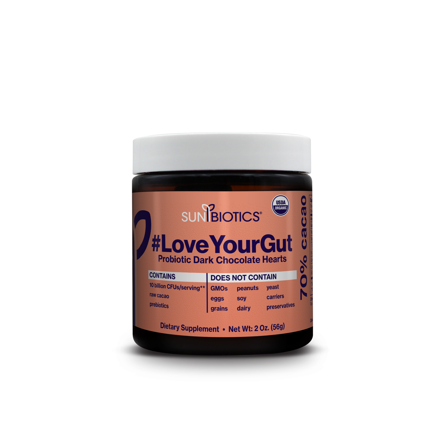 Probiotic Dark Chocolate Hearts - 70% cacao