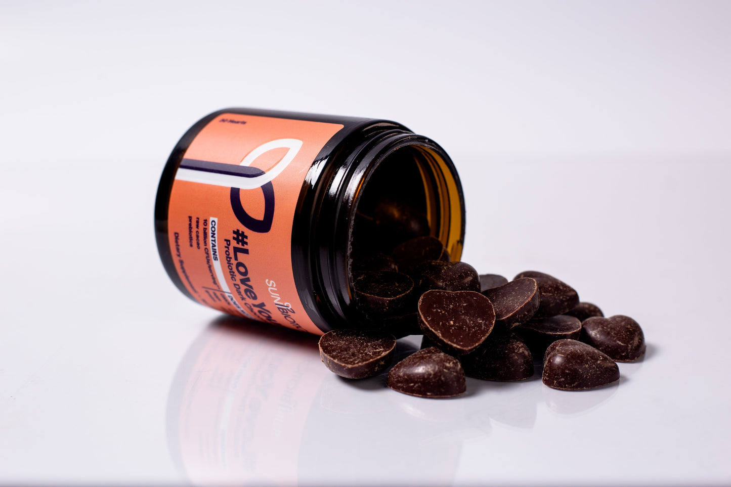  Probiotic Dark Chocolate Hearts - 70% cacao open box